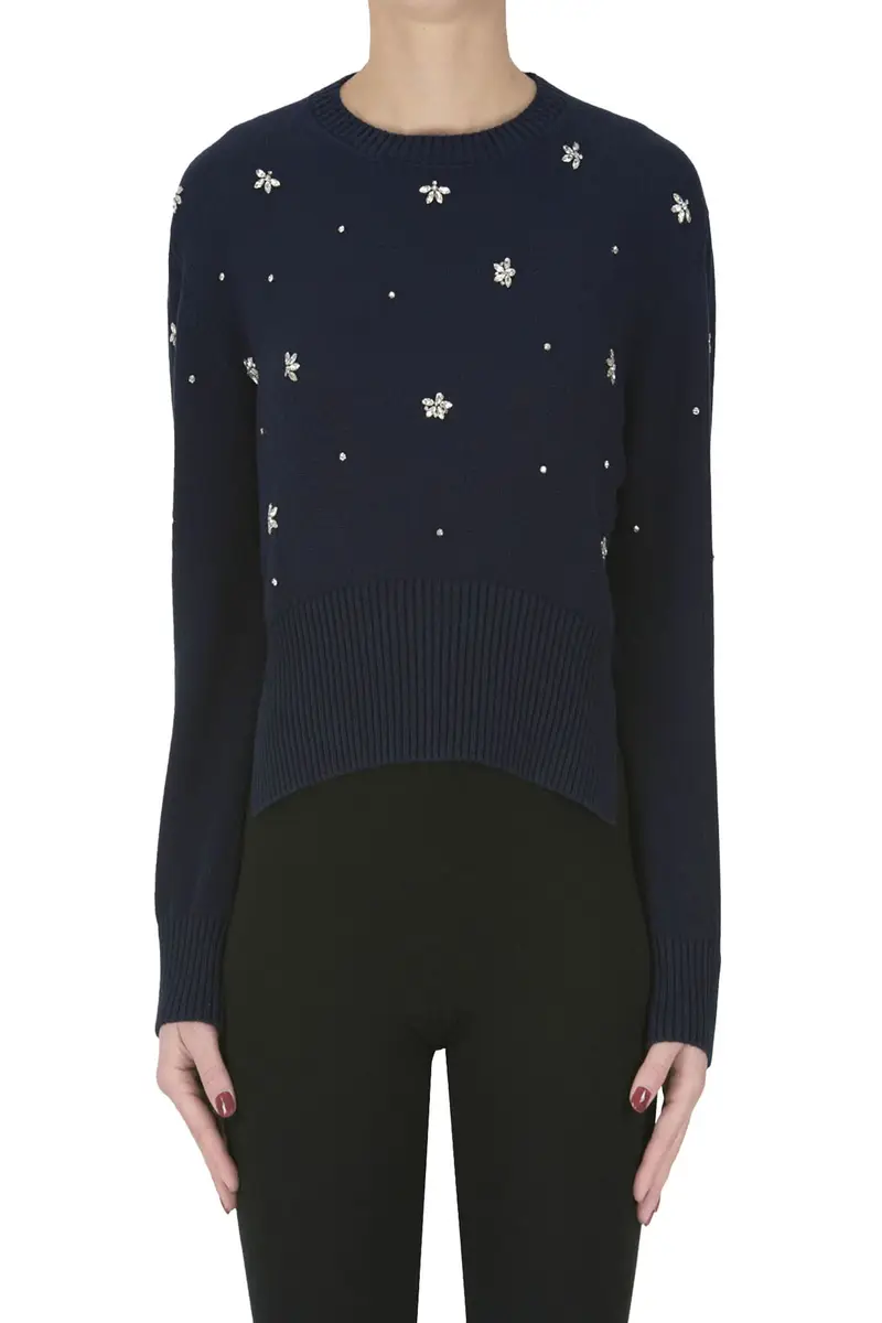 Pullover con strass Blu Marino