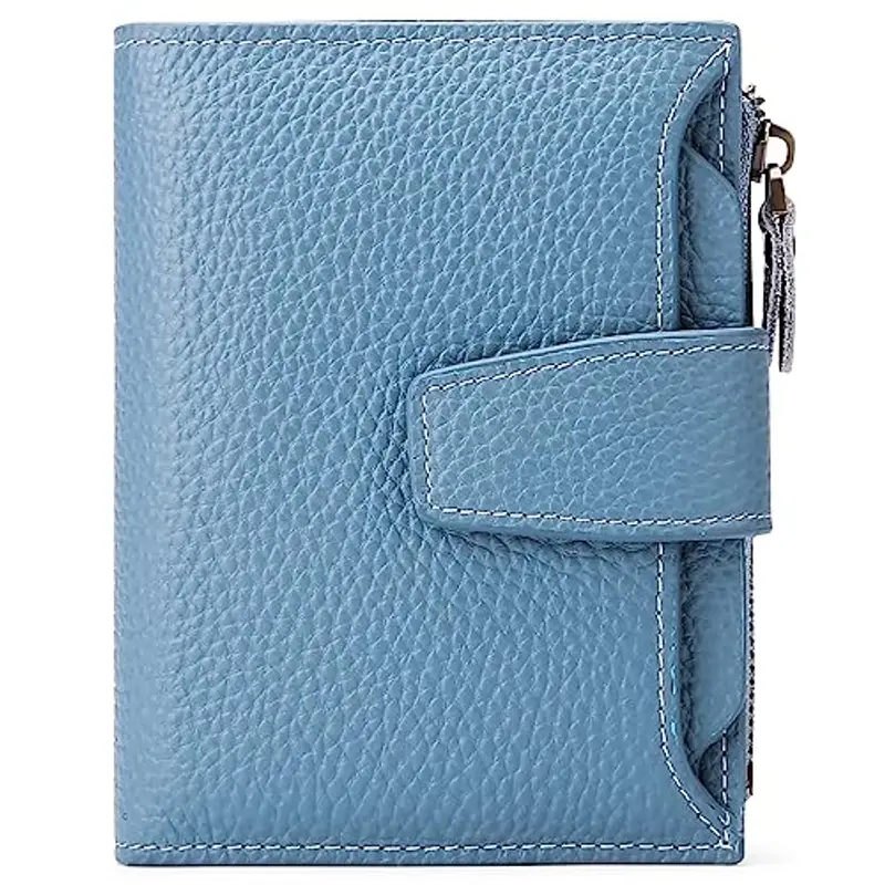 SENDEFN, Portafoglio da donna in pelle con chiusura con doppia cerniera e blocco RFID, piccolo e compatto, pieghevole, con finestrella per documento d’identità e scomparti per carte, S, Classico miniatura 2