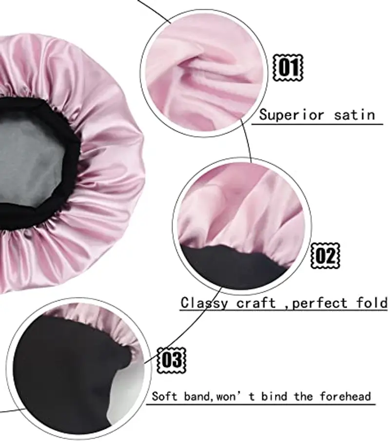 SENGTERM Berretto da Notte con Elastico in Seta Cuffia per Capelli Cappuccio per Bambine, Doppio Strato, con Fascia miniatura 3