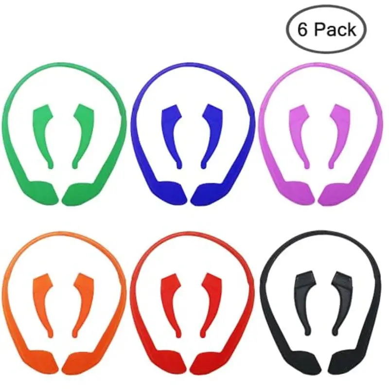 Senhai fascette per occhiali in silicone, antiscivolo, confezione da 6 pezzi con gancio per orecchio, adatti a bambini e ad adulti, per attività sportive-nero, rosso, arancione, rosa, blu e verde miniatura 2