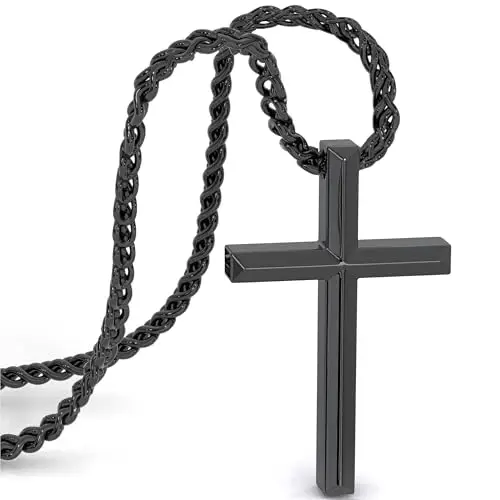 SERASAR Catena da Uomo Collana con Ciondolo in Acciaio Inossidabile - 60cm Nero Regalo per Croce Fascia di Gioielli Gesù