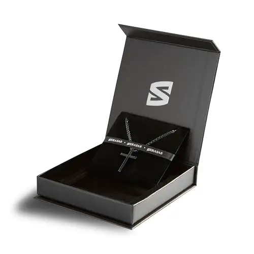 SERASAR Catena da Uomo Collana con Ciondolo in Acciaio Inossidabile - 60cm Nero Regalo per Croce Fascia di Gioielli Gesù miniatura 2