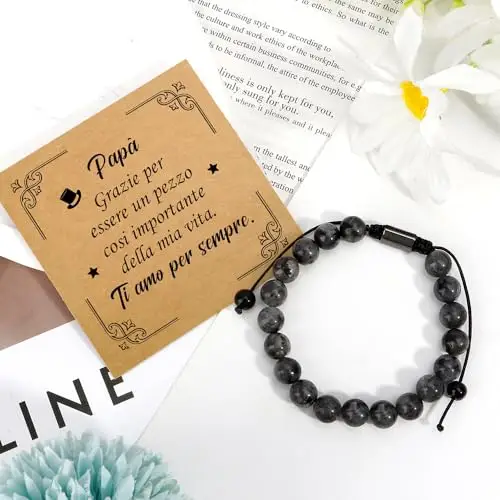 SereneGLow Festa del Papa Idee Regalo Papa Compleanno Bracciale Pietre Naturali Bracciale Uomo Idee Regali per Padre miniatura 3