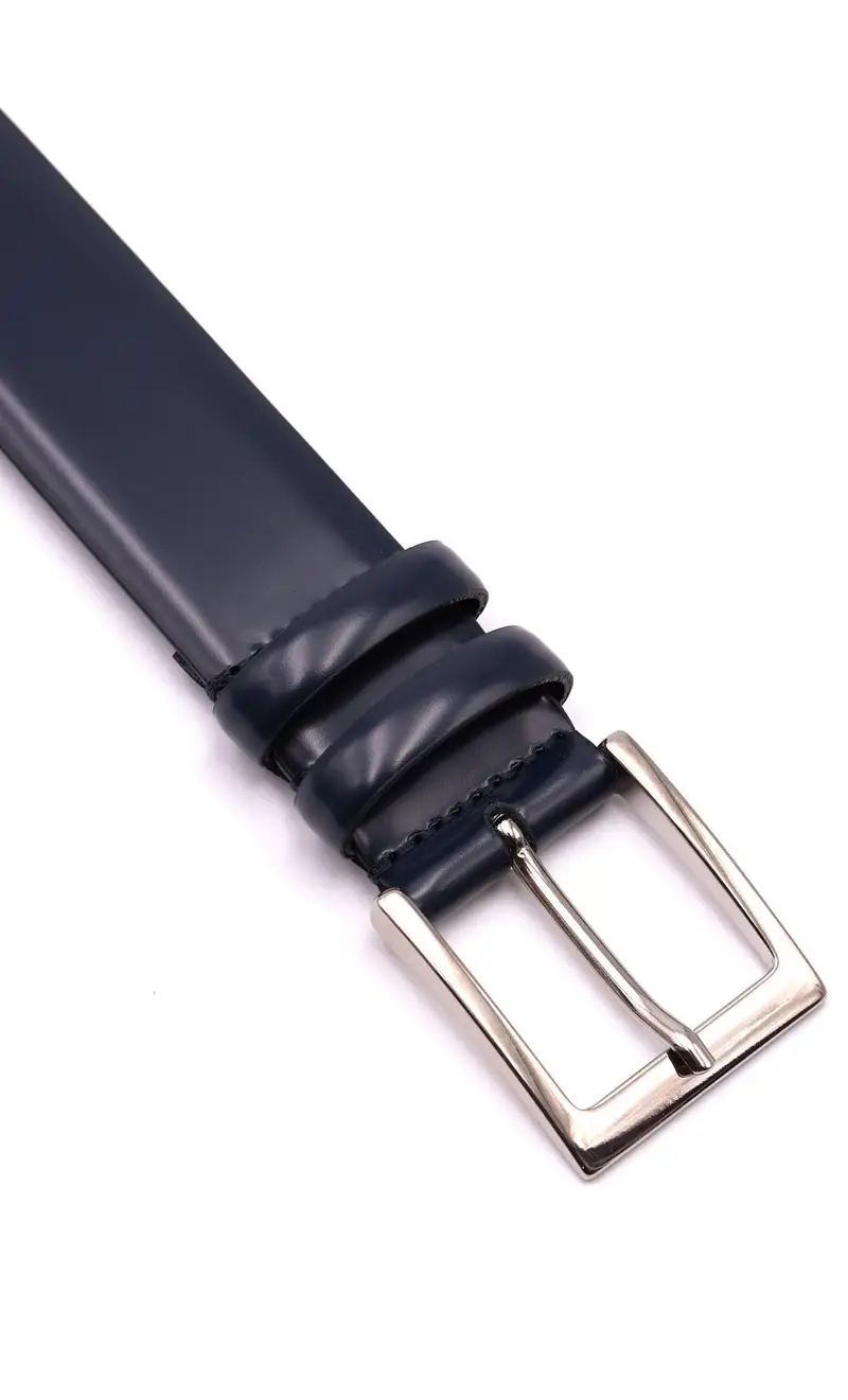 Cintura in pelle liscia classica, colore blu miniatura 2