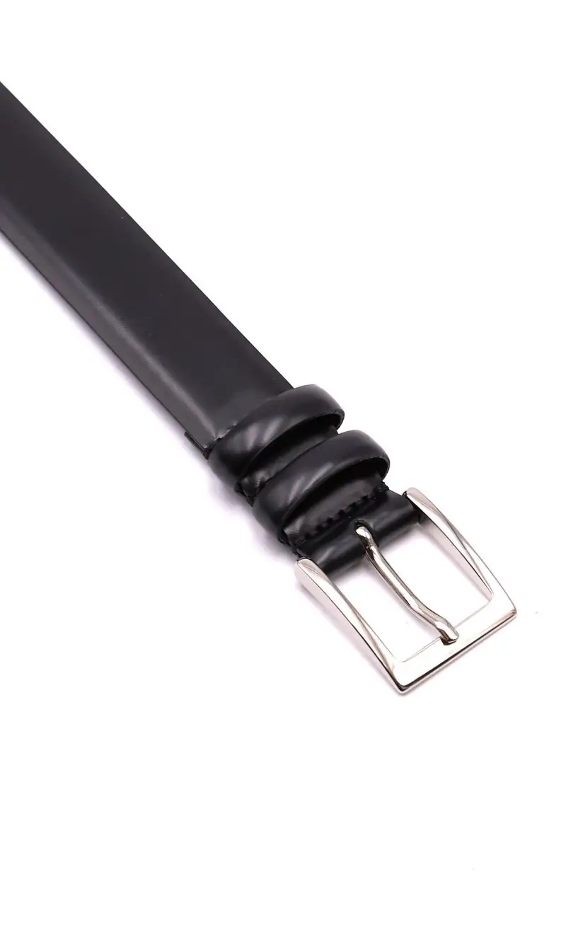 Cintura in pelle liscia classica stretta, colore nero miniatura 2