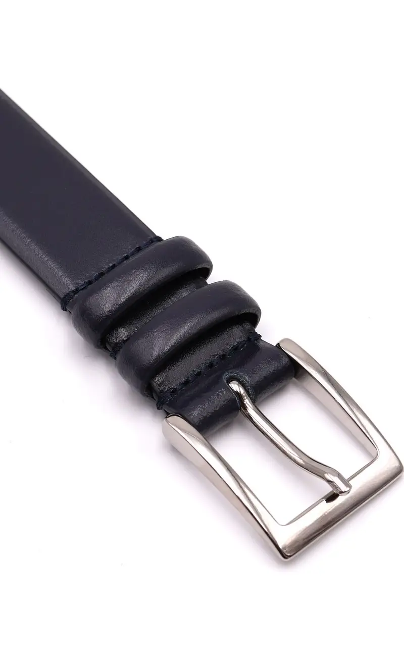 Cintura in pelle liscia stretta, colore blu miniatura 2