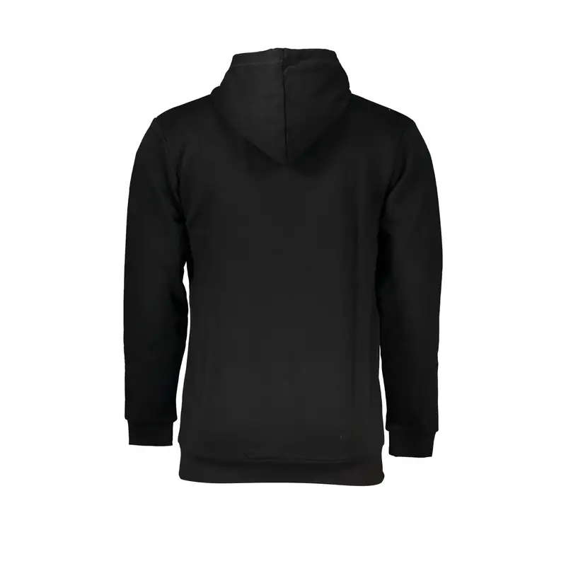 Felpa Uomo Nera Zip Cappuccio Felpata Logo Nero miniatura 2