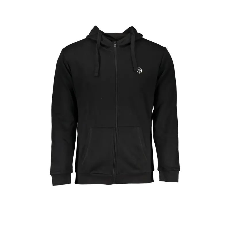 Felpa Uomo Nera Zip Cappuccio Felpata Logo Nero