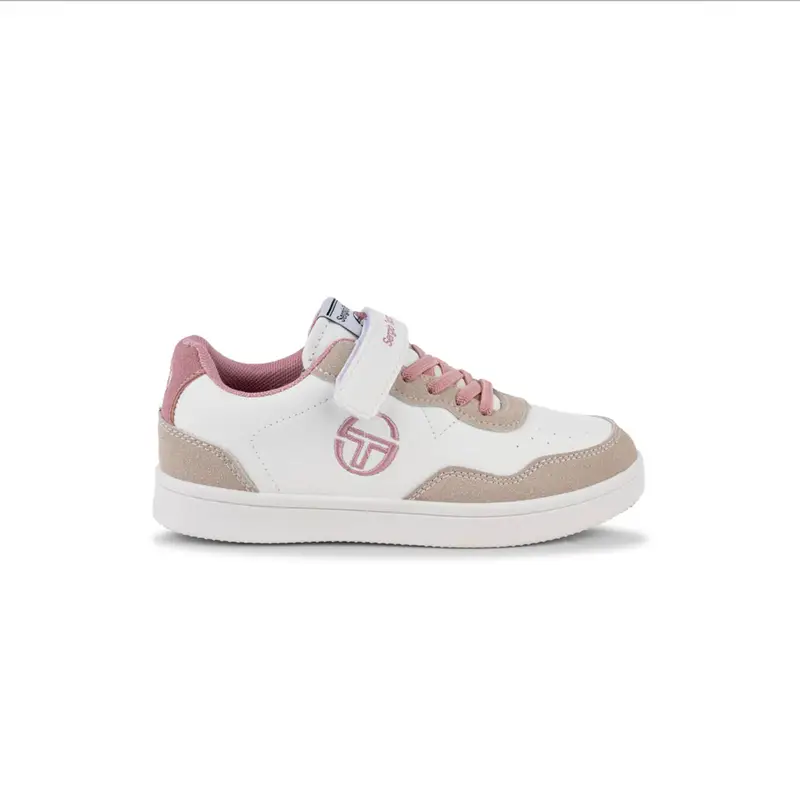 Sneakers basket bianche e rosa da bambina con velcro
