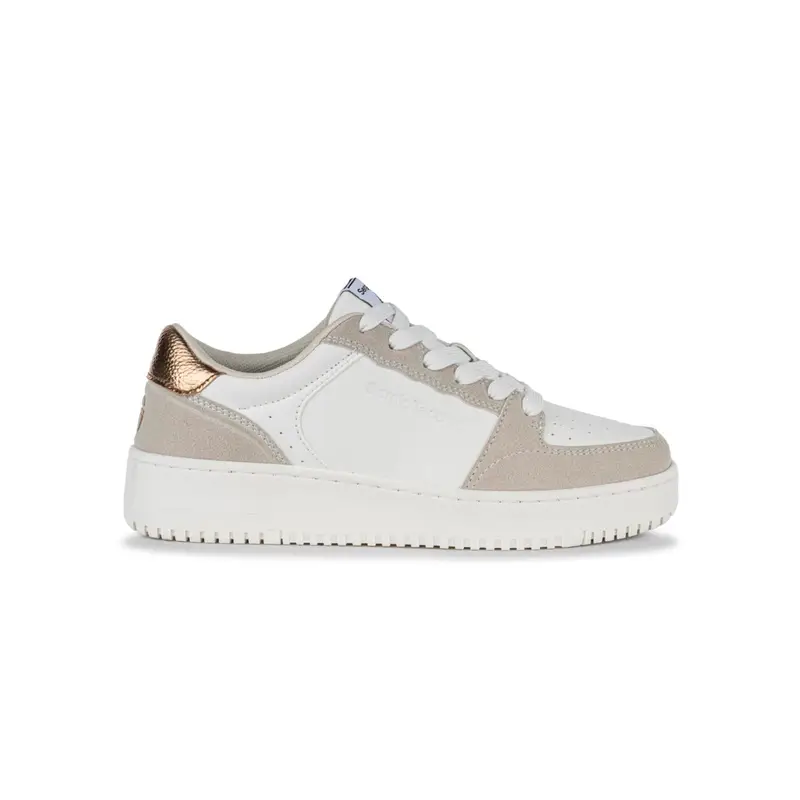 Sneakers tennis bianche e beige da donna con logo e suola platform