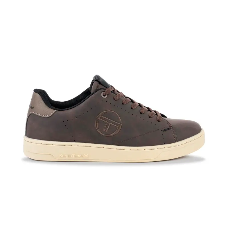 Sneakers tennis marroni da uomo con logo laterale