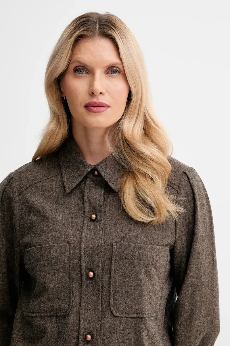 camicia con lana colore marrone 25110009 miniatura 4