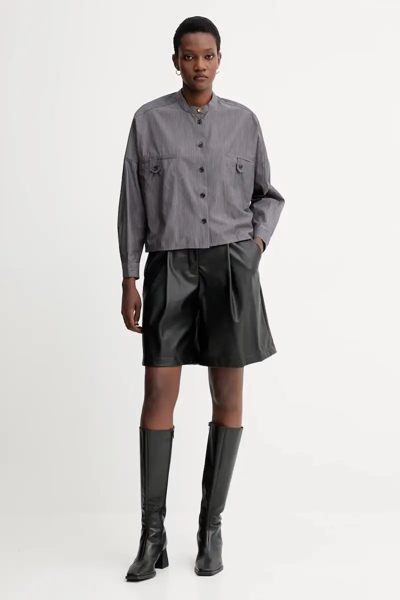 camicia in cotone donna colore grigio 25110034 miniatura 2