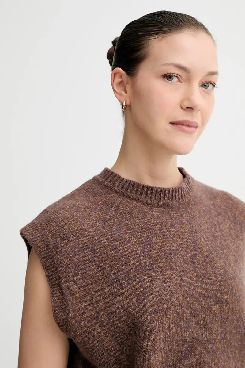 gilè in lana donna colore marrone 24109002 miniatura 4