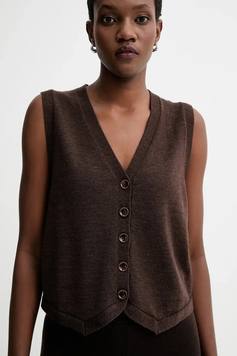 gilè in lana donna colore marrone 25109008 miniatura 4