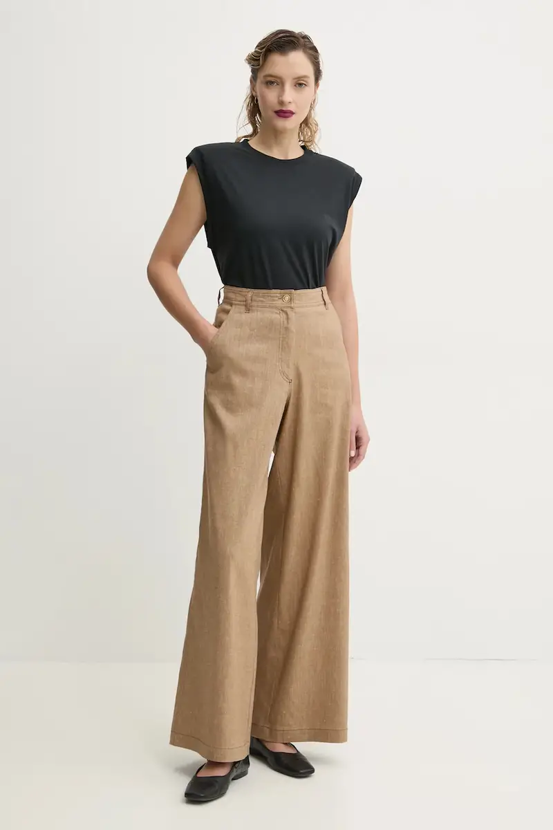 pantaloni in lino donna colore beige 25207003 miniatura 2