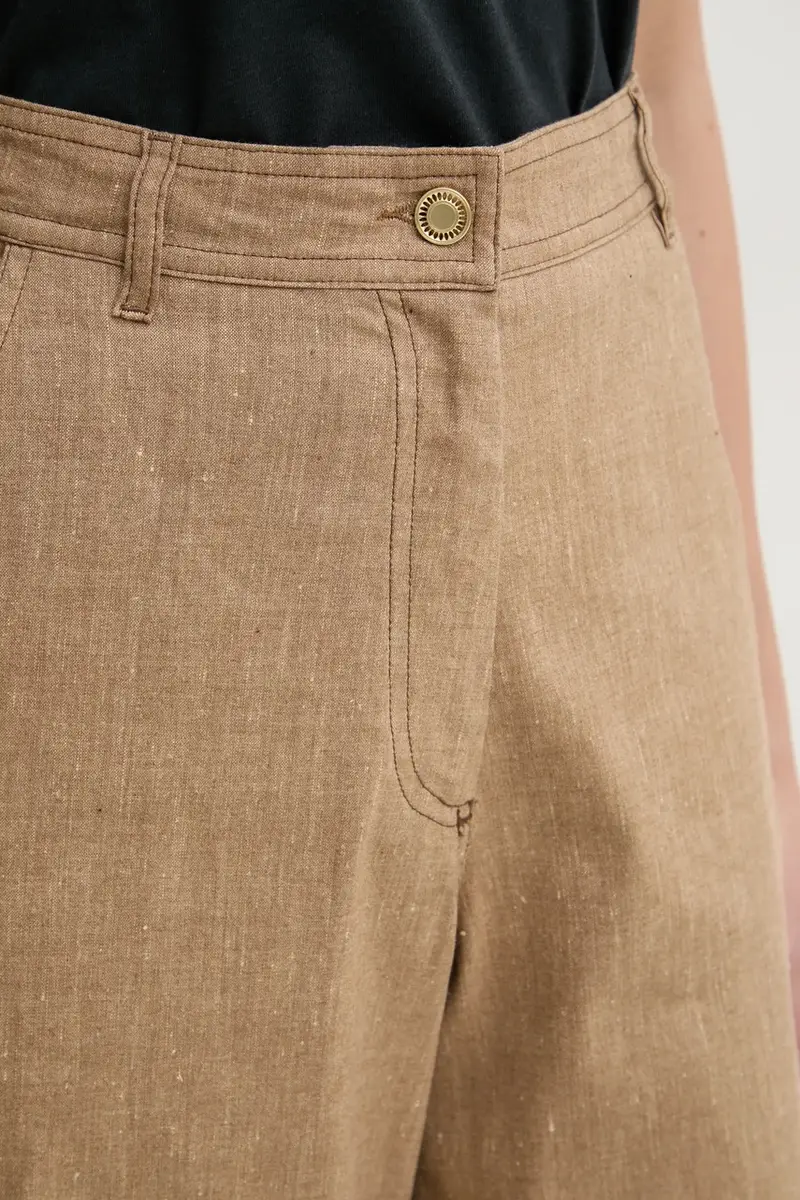 pantaloni in lino donna colore beige 25207003 miniatura 4