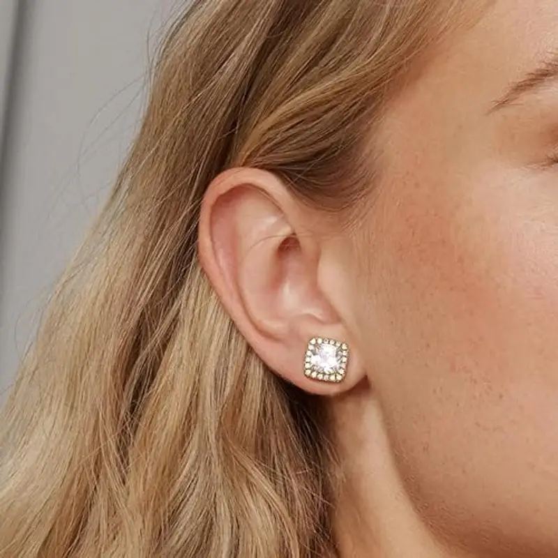 Set 4 Paia Orecchini Argento 925 Placcati Oro 14k, Ipoallergenici, Grandi Orecchini Rotondi e Quadrati Zirconi 6-10mm miniatura 3