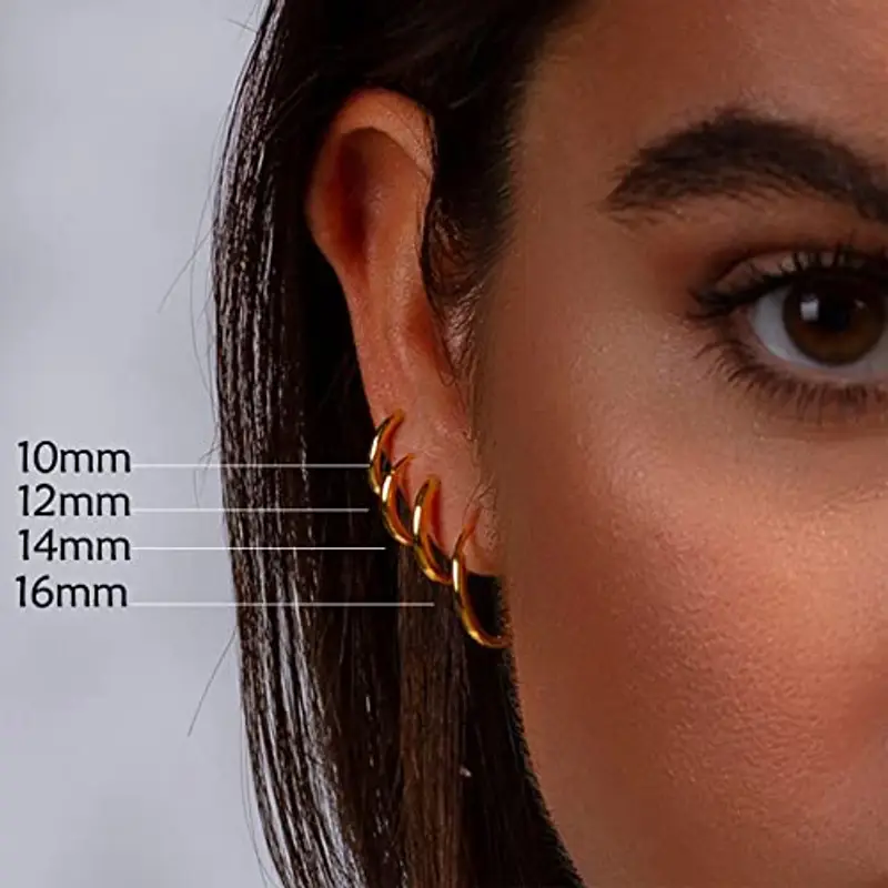 Set di 10 paia di orecchini rotondi a cerchio, per donne e uomini, ragazze, leggeri, in acciaio inox, per cartilagine, senza fine, ipoallergenici, 8-16 mm miniatura 2