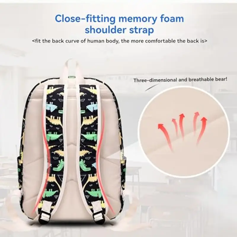 Set di 3 zaini per la scuola con dinosauri, per ragazzi e ragazze, con portapranzo e astuccio, zaino leggero da 43 cm, per scuola primaria/secondaria, Nero, 45 miniatura 3