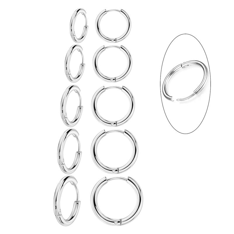 BRAND - Set 5 Paia Orecchini Cerchio Acciaio Inox