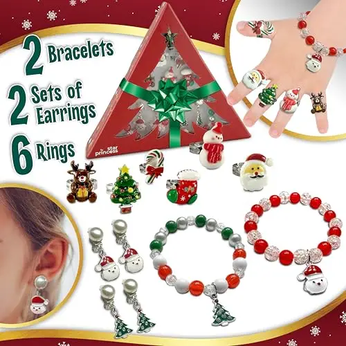 Set di gioielli per calze di Natale per bambini, set di gioielli per travestimento per le vacanze, anelli, bracciali, miniatura 2