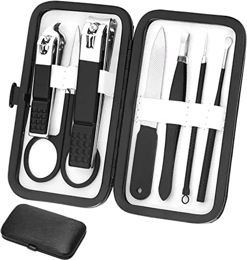 Set manicure per la cura personale del chiodo Kit 8 pezzi in acciaio inox Kit per la cura della cura della manicure con lussuosa custodia da viaggio regalo per uomini, marito