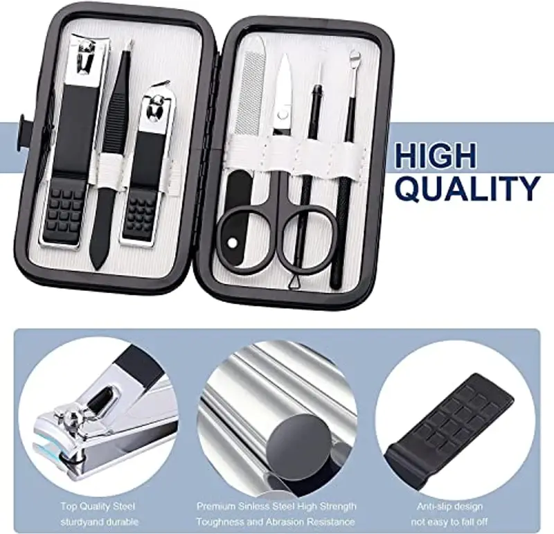 Set manicure per la cura personale del chiodo Kit 8 pezzi in acciaio inox Kit per la cura della cura della manicure con lussuosa custodia da viaggio regalo per uomini, marito miniatura 3