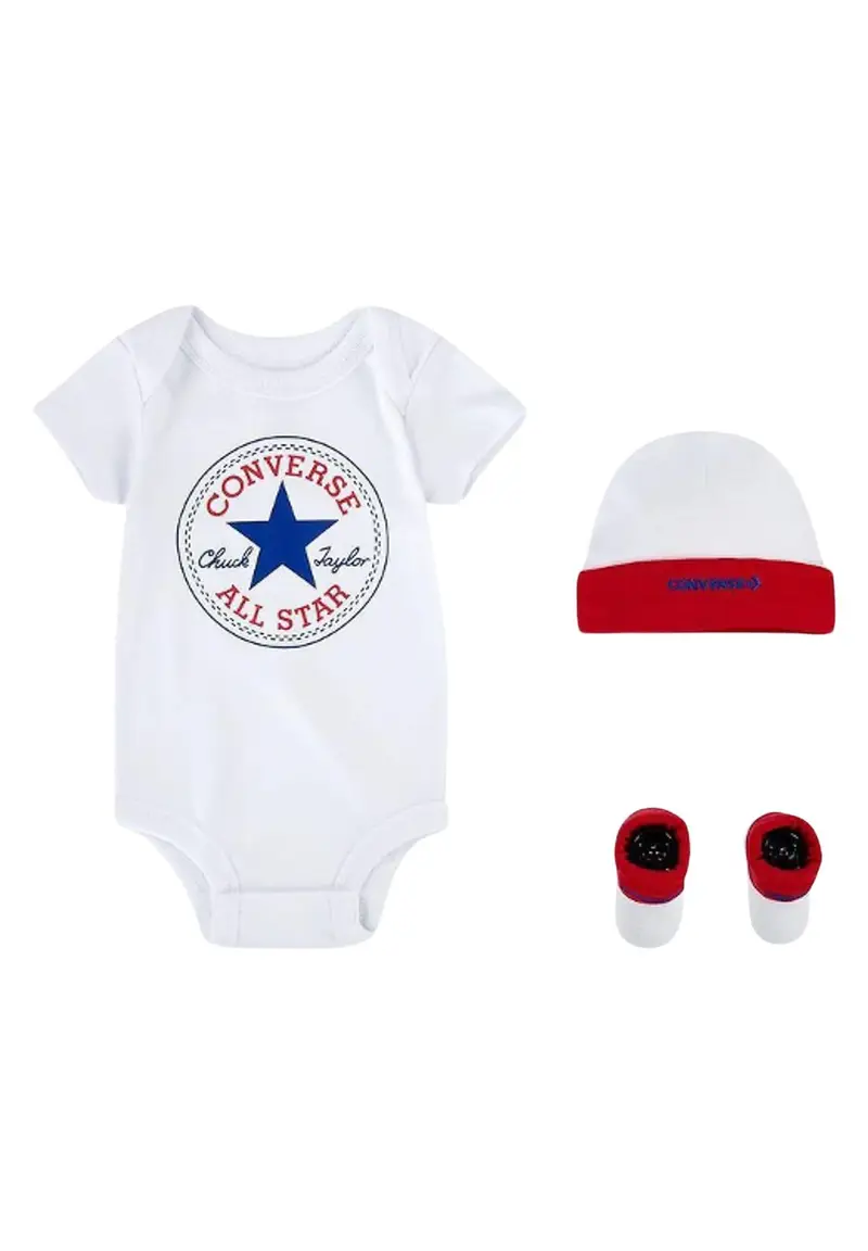 Set neonato bianco blu rosso, composto da cappellino body e calzini miniatura 2