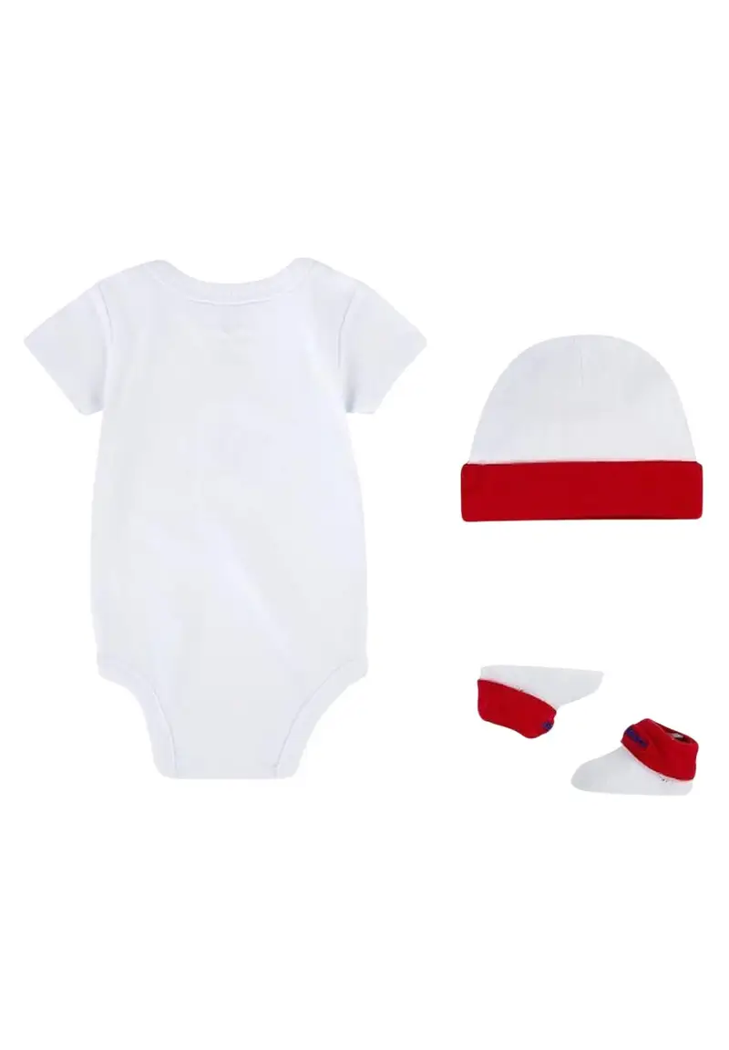 Set neonato bianco blu rosso, composto da cappellino body e calzini miniatura 3