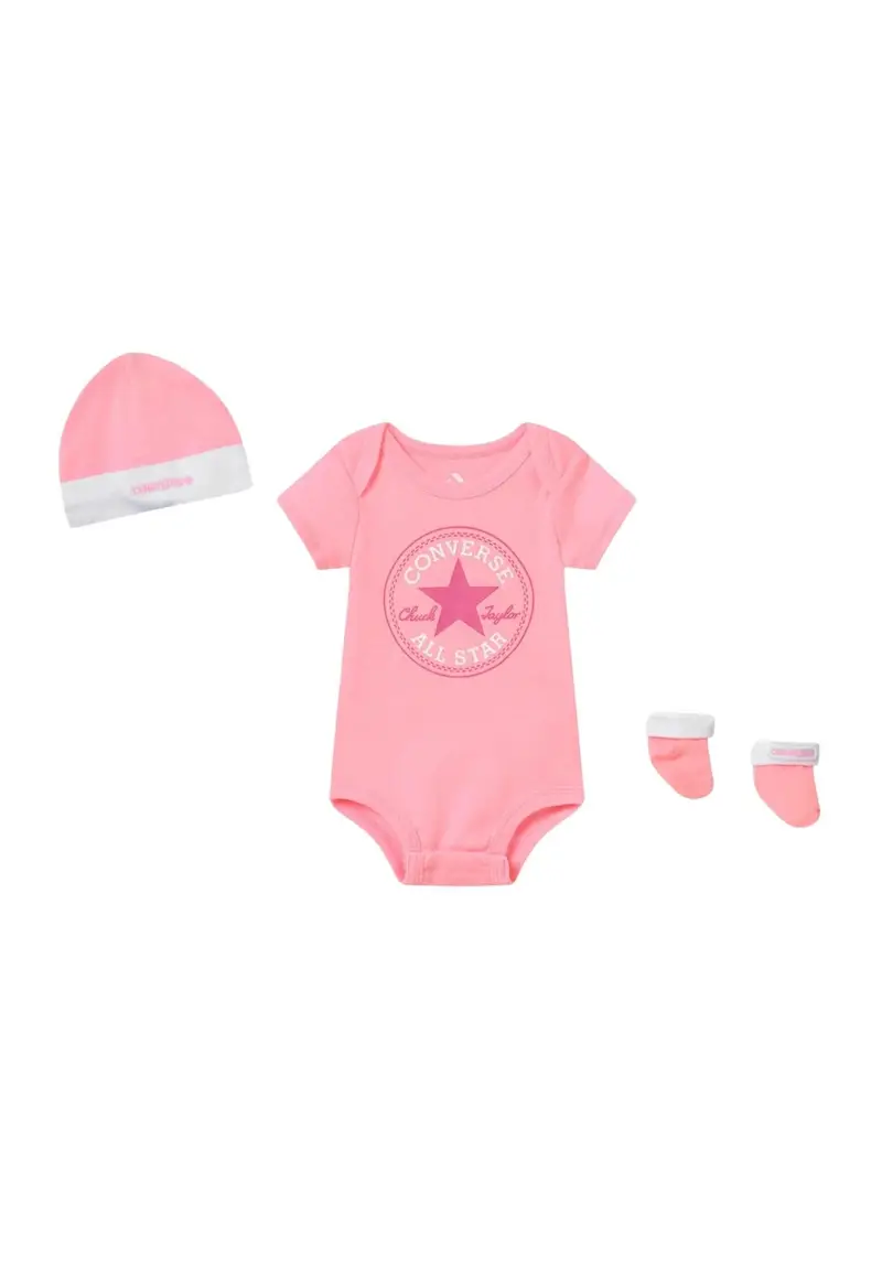 Set neonato rosa e bianco, composto da cappellino body e calzini miniatura 2