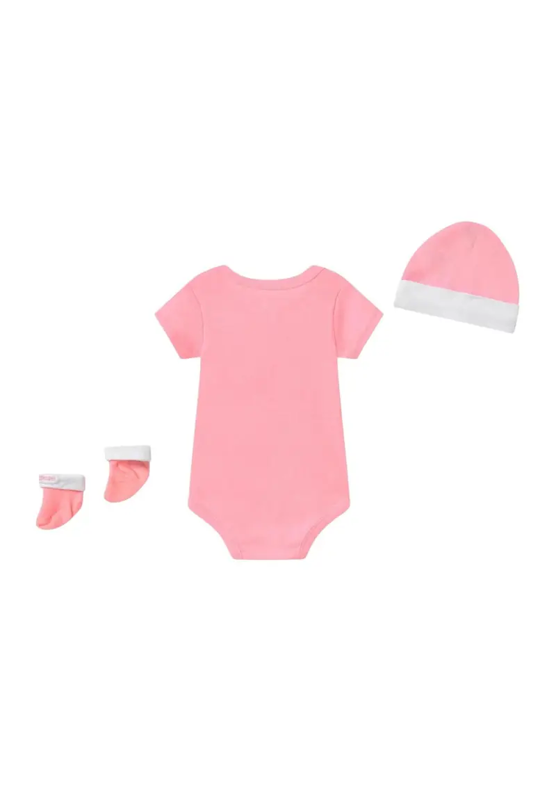 Set neonato rosa e bianco, composto da cappellino body e calzini miniatura 3