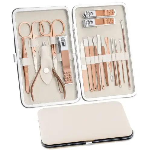 Set per manicure, 18 pezzi, set per la cura delle unghie, per pedicure, da donna e da uomo, in acciaio inox, set di
