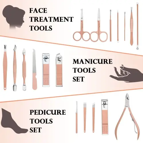 Set per manicure, 18 pezzi, set per la cura delle unghie, per pedicure, da donna e da uomo, in acciaio inox, set di miniatura 2