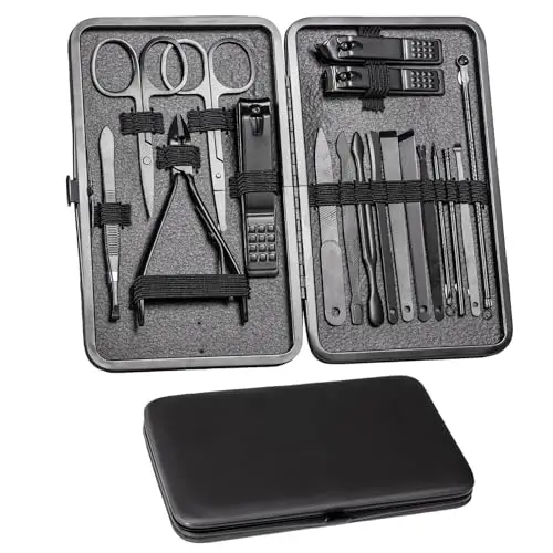 Set per manicure da uomo, 18 pezzi set per la cura delle unghie, pedicure, set di tagliaunghie in acciaio inox