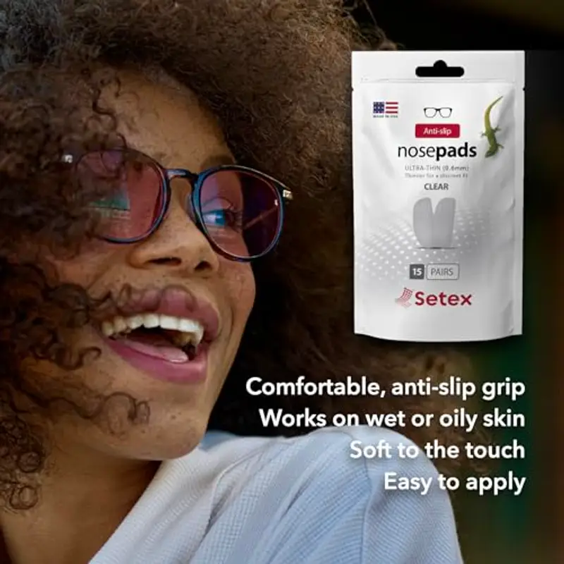 Setex Gecko Grip Naselli Antiscivolo per Occhiali (15 paia trasparenti) - Ultra-Sottile 0, 6mm -Prodotti in USA - fibre microstrutturate - presa ultra forte e adesivo ultra morbido - 0, 6 x 7 x 16mm miniatura 3