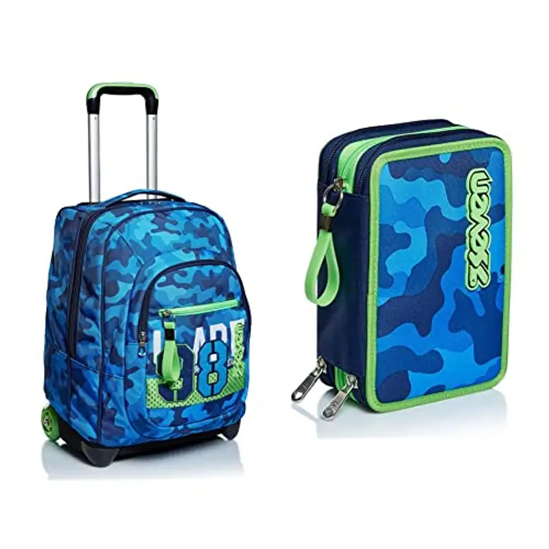Seven 2in 1 Trolley Scuola, Crew, Turchese, con Spallacci Uso Zaino con Cross-Over System, Astuccio 3 zip scomparti,
