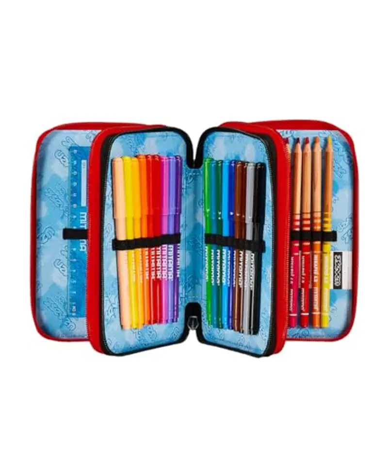 Seven Astuccio 3 Scomparti, Nero, Triplo Scomparto, Completo di Matite, Pennarelli, Colori, Accessori Zaino miniatura 2