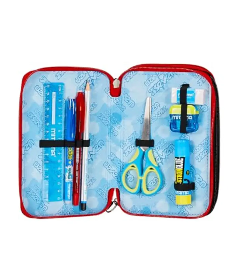 Seven Astuccio 3 Scomparti, Nero, Triplo Scomparto, Completo di Matite, Pennarelli, Colori, Accessori Zaino miniatura 3