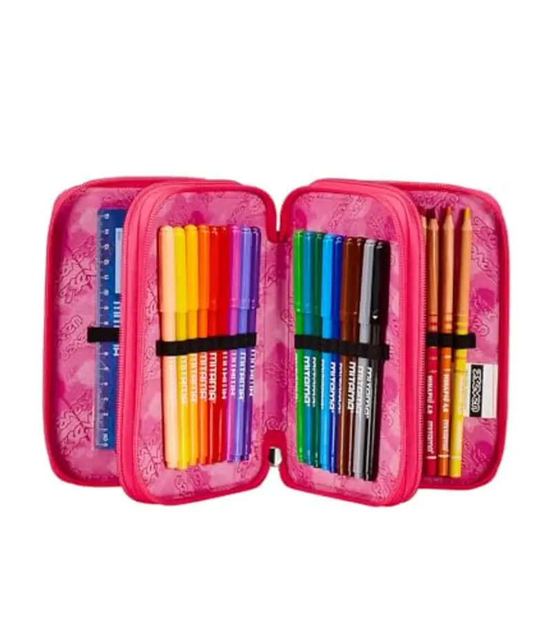 Seven Astuccio 3 Scomparti, Rosa, Triplo Scomparto, Completo di Matite, Pennarelli, Colori, Accessori Zaino, Elementari, Medie, Superiori, Bambina e Ragazza miniatura 2