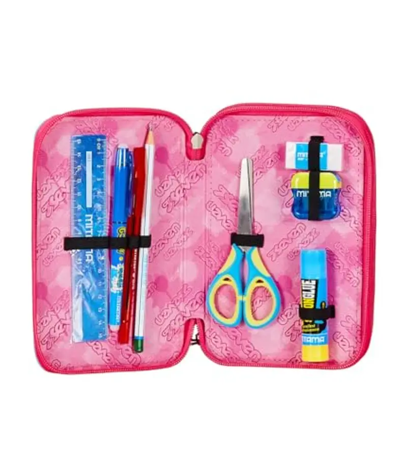 Seven Astuccio 3 Scomparti, Rosa, Triplo Scomparto, Completo di Matite, Pennarelli, Colori, Accessori Zaino, Elementari, Medie, Superiori, Bambina e Ragazza miniatura 3