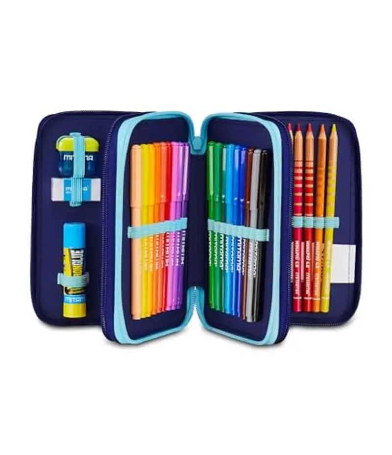 Seven Astuccio Lilo & Stitch Scuola 3 Zip, Celeste e Rosa, Portapenne Triplo Scomparto Completo Di Penne, Matite, Colori, Scuole Elementari, Bambina miniatura 2