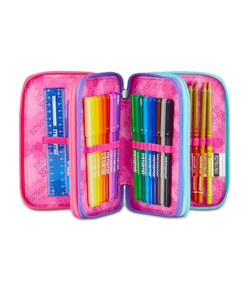 Seven Astuccio Scuola 3 Zip, Nero, Portapenne Triplo Scomparto Completo Di Penne, Matite, Colori, Accessori Zaino, Scuole Elementari, Bambina miniatura 2