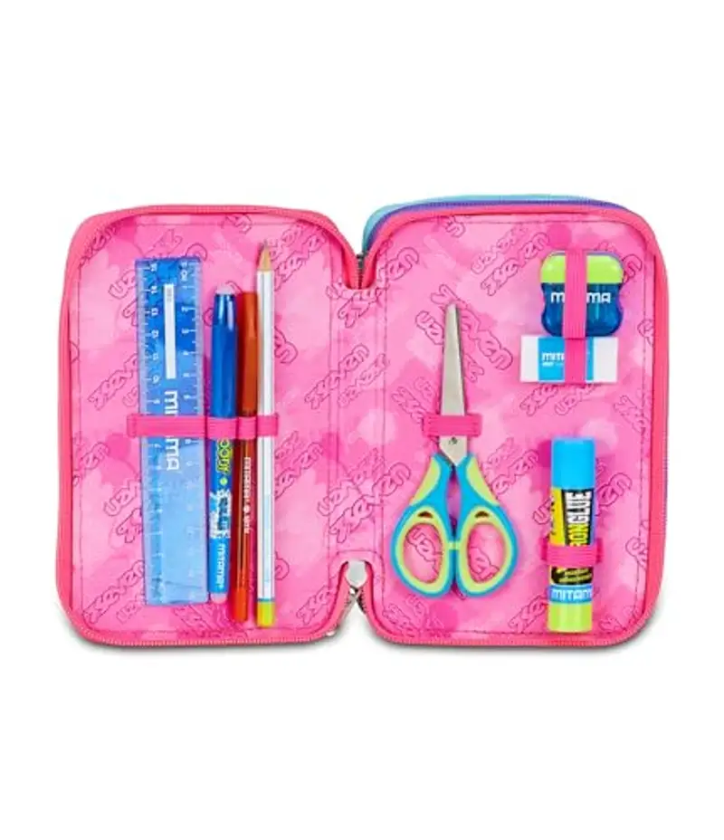 Seven Astuccio Scuola 3 Zip, Nero, Portapenne Triplo Scomparto Completo Di Penne, Matite, Colori, Accessori Zaino, Scuole Elementari, Bambina miniatura 3