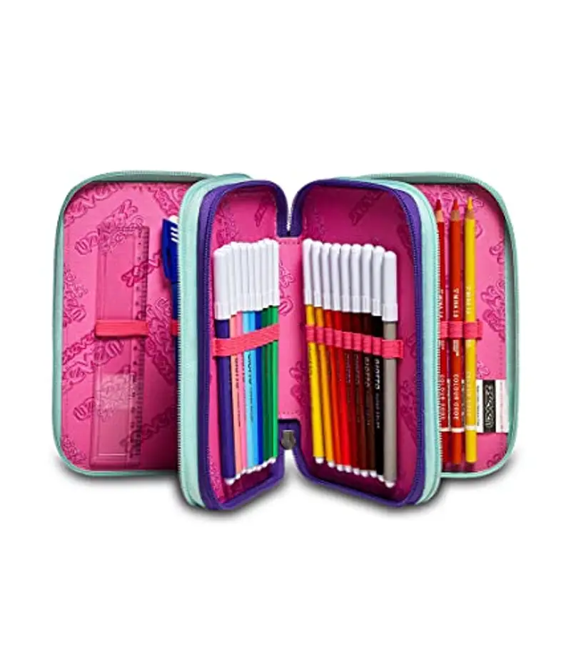 Seven Astuccio Scuola 3 Zip, Rosa e Nero, Pinkypois Girl, Triplo Scomparto Completo di Matite, Penne e Pennarelli miniatura 2