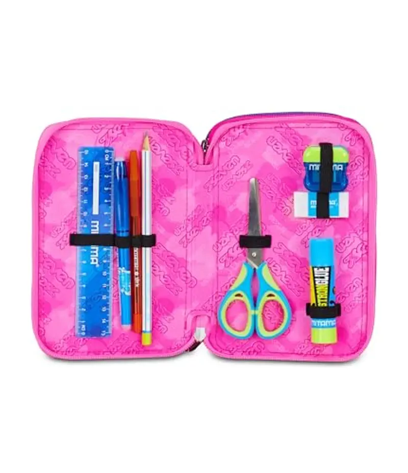 Seven Astuccio Scuola 3 Zip, Rosa, Portapenne Triplo Scomparto Completo Di Penne, Matite, Colori, Accessori Zaino, Scuole Elementari, Bambina miniatura 3