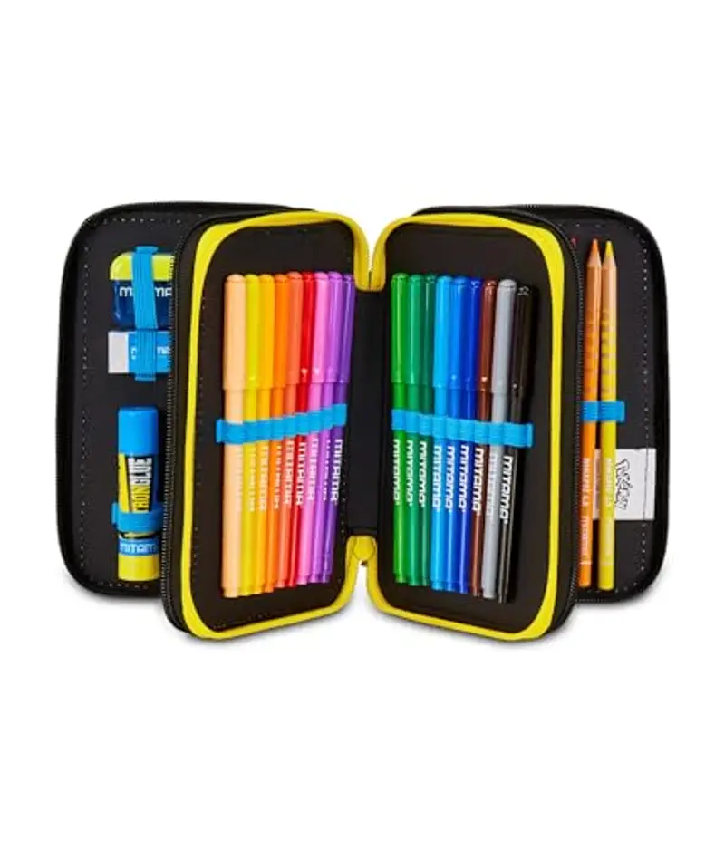 Seven Astuccio Scuola Pokemon 3 Zip, Nero, Portapenne Triplo Scomparto Completo Di Penne, Matite, Colori, Accessori, Scuole Elementari, Bambino miniatura 2