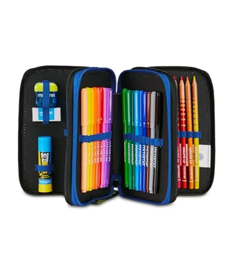 Seven Inter Astuccio Scuola 3 Zip, Blu, Portapenne Triplo Scomparto Completo Di Penne, Matite, Colori, Scuola Elementare, Bambino, calcio miniatura 2