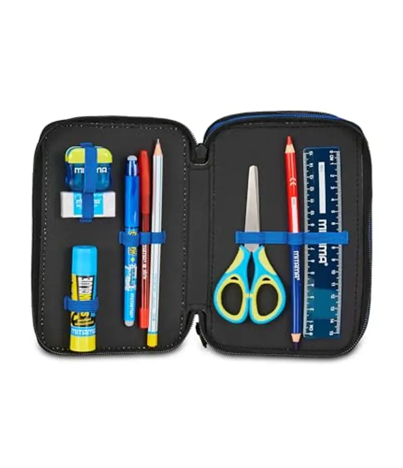 Seven Inter Astuccio Scuola 3 Zip, Blu, Portapenne Triplo Scomparto Completo Di Penne, Matite, Colori, Scuola Elementare, Bambino, calcio miniatura 3