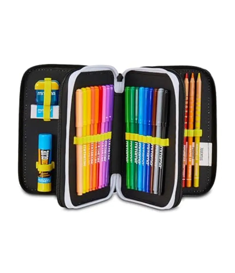 Seven Juventus Astuccio Scuola 3 Zip, Nero, Portapenne Triplo Scomparto Completo Di Penne, Matite, Colori, Scuola Elementare, Bambino, Calcio miniatura 2